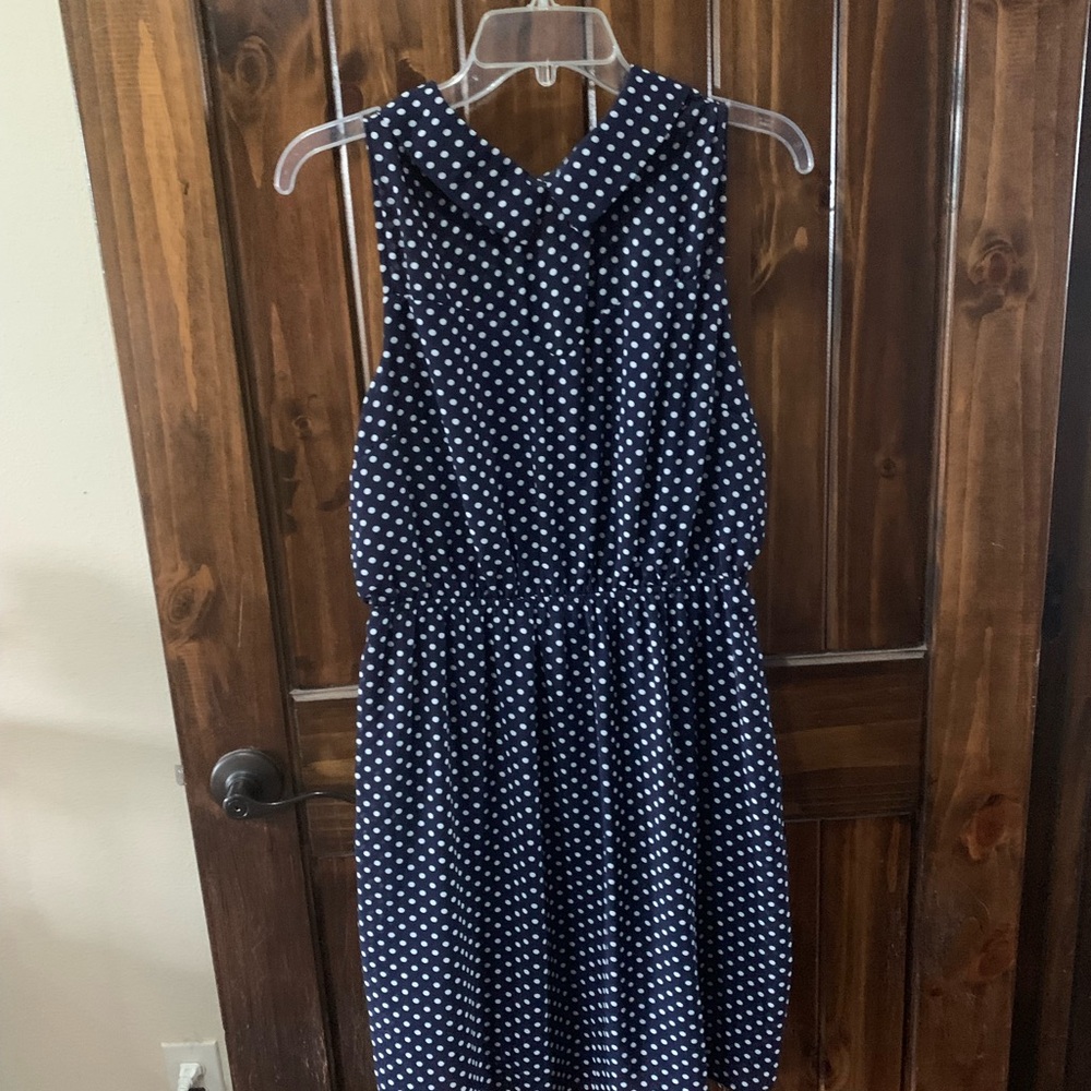Monteau Navy and White Polka Dot Midi Dress